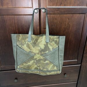 FACINE “The Carryall” Hunter Army Green Block Geometric Leather Tote Bag